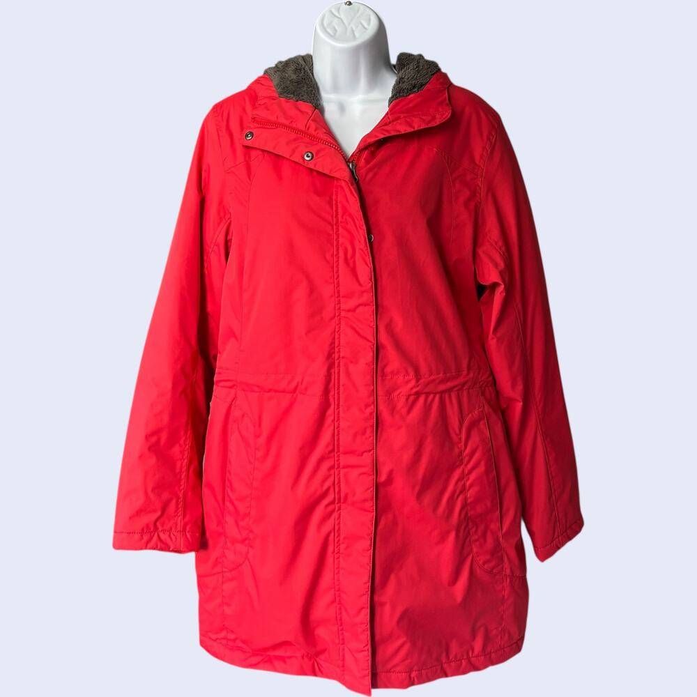 L.L.Bean M Classic Red Parka Hooded Jacket Fleece Lined Winter Coat